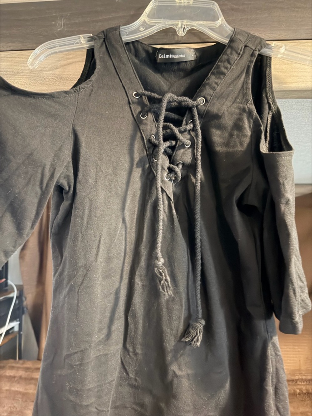 Black Cold-Shoulder Lace-Up Women's Top